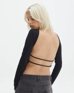 Open Strappy Back Long Sleeve Top -Glassons lana strap open back top black back tl142894des