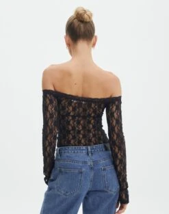 Off Shoulder Lace Long Sleeve Top -Glassons lexi longsleeve lace top black back tl116985lac