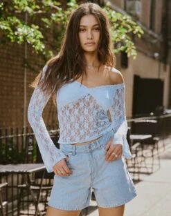 Off Shoulder Lace Long Sleeve Top -Glassons lexi longsleeve lace top icecap front tl116985lac