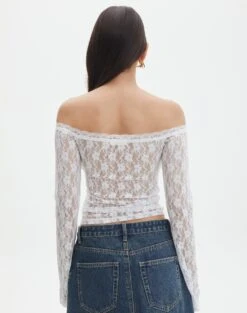 Off Shoulder Lace Long Sleeve Top -Glassons lexi longsleeve lace top white back tl116985lac
