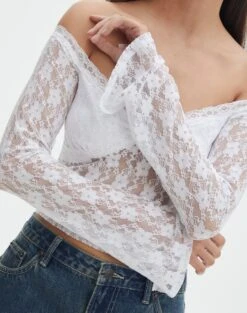 Off Shoulder Lace Long Sleeve Top -Glassons lexi longsleeve lace top white imageback tl116985lac