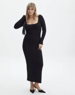 V Neck Collared Wide Rib Knit Dress -Glassons lili ls modal maxi dress black front dl103338mod 1