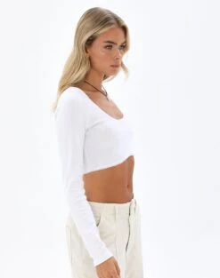 Pointelle Curve Hem Cropped Long Sleeve Top -Glassons lilian long sleeve bow top white detail tl81089pnt