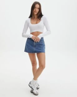 Pointelle Curve Hem Cropped Long Sleeve Top -Glassons lilian long sleeve bow top white full tl81089pnt