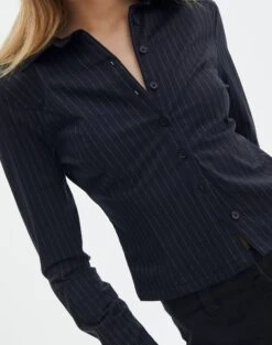 Pinstripe Button Up Shirt -Glassons lindy button up black pinstripe imageback bl128216pin