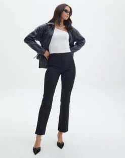 Mid Rise Pinstripe Wide Leg Pant -Glassons lolo low rise kick flare black pinstripe front pw83861stp 1