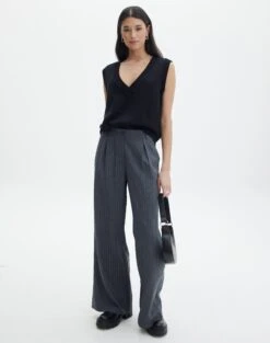 Pinstripe High Rise Flared Ponte Pant -Glassons lorence pinstripe pant grey pinstripe front pw69506stp 3
