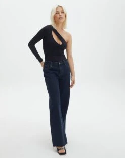 Supersoft One Shoulder Long Sleeve Cut Out Bodysuit -Glassons lua asymmetric cut out bodysuit black full tb116518pch