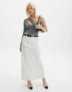 Supersoft One Shoulder Long Sleeve Cut Out Bodysuit -Glassons lua asymmetric cut out bodysuit cypress full tb116518pch