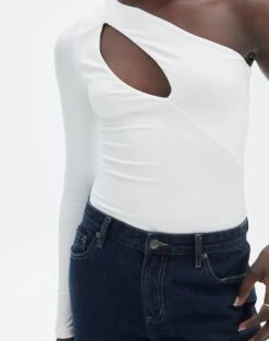 Supersoft One Shoulder Long Sleeve Cut Out Bodysuit -Glassons lua asymmetric cut out bodysuit milk imageback tb116518pch