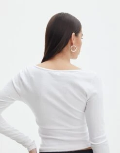 V Neck Long Sleeve Top 24 V Neck Long Sleeve Top -Glassons lulu longsleeve white back tl93240orib