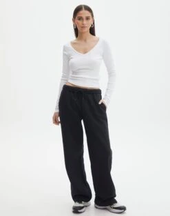 V Neck Long Sleeve Top 23 V Neck Long Sleeve Top -Glassons lulu longsleeve white full tl93240orib