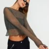Lettuce Hem Mesh Top -Glassons maisie longsleeve mesh top cypress front tl114400msh