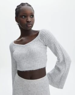 Ribbed Knit Maxi Skirt -Glassons mariah v neck rib top pale grey marle front kl98427rrec 1