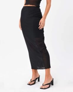 Mesh Lettuce Trim Midi Skirt -Glassons marina mesh midi skirt black detail sl53303msh