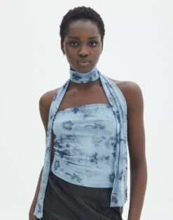 Floral Print Mesh Lettuce Trim Cropped Cami -Glassons marve strapless top bubble blooms front tv138934prt 1