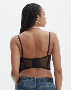 Mesh Detailed Corset Top -Glassons mika mesh corset black back ut113858pln