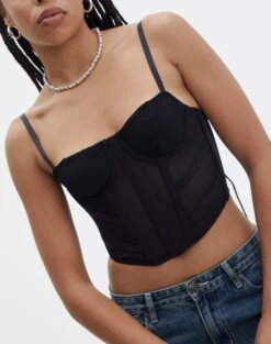 Mesh Detailed Corset Top -Glassons mika mesh corset black imageback ut113858pln