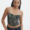 Printed Mesh Crop Corset Top -Glassons mika mesh corset cypress waters front ut113858prt