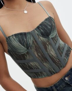 Printed Mesh Crop Corset Top -Glassons mika mesh corset cypress waters imageback ut113858prt