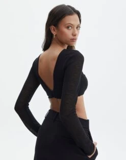 Sheer Backless Long Sleeve Crop Top -Glassons mila underwire super crop black back tl112008msh