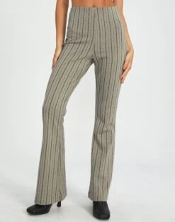 Gingham High Rise Flare Ponte Pant -Glassons minogue super flare ponte pants neutral pinstripe front pw52146stp 1