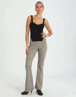 High Rise Pinstripe Flare Ponte Pant -Glassons minogue super flare ponte pants neutral pinstripe full pw52146stp