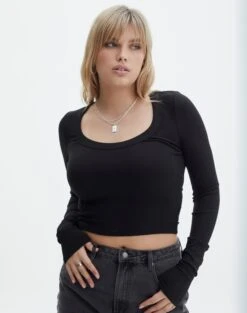 Mid Rise Split Flare Ponte Pant -Glassons mylie wide rib scoop black front tl111290vis 1