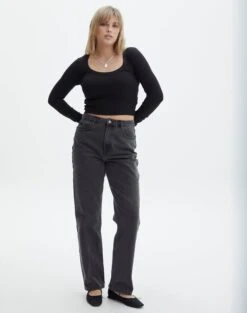 Scoop Neck Long Sleeve Crop Top 23 Scoop Neck Long Sleeve Crop Top -Glassons mylie wide rib scoop black full tl111290vis