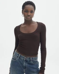 Scoop Neck Long Sleeve Crop Top 27 Scoop Neck Long Sleeve Crop Top -Glassons mylie wide rib scoop its soy cute front tl111290vis