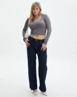 Scoop Neck Long Sleeve Crop Top 38 Scoop Neck Long Sleeve Crop Top -Glassons mylie wide rib scoop keep your coal full tl111290vis