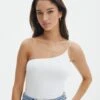 Supersoft One Shoulder Bodysuit -Glassons nolan one shoulder bodysuit white front tb148678pch
