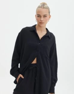 Faux Leather Tie Back Scarf Top -Glassons o co snoop muslin black front bl122896mus 3