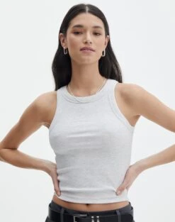 Crew Neck Longline Tank -Glassons o frank longline tank snow marle front tv115122orib