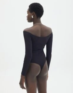 Supersoft Off The Shoulder Longsleeve Bodysuit -Glassons olive off the shoulder bodysuit longsleeve black back tb97721pch