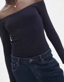 Supersoft Off The Shoulder Longsleeve Bodysuit -Glassons olive off the shoulder bodysuit longsleeve black imageback tb97721pch