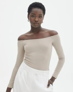 Keyhole Long Sleeve Wrap Top -Glassons olive off the shoulder bodysuit longsleeve dusty mink front tb97721pch 2