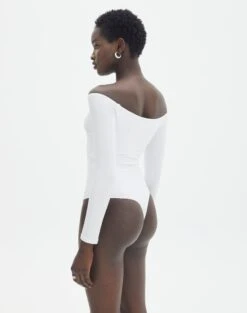 Supersoft Off The Shoulder Longsleeve Bodysuit -Glassons olive off the shoulder bodysuit longsleeve white back tb97721pch