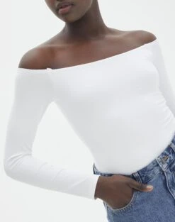 Supersoft Off The Shoulder Longsleeve Bodysuit -Glassons olive off the shoulder bodysuit longsleeve white imageback tb97721pch