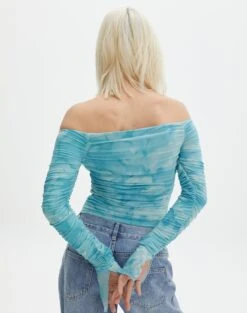 Ruched Print Mesh Off The Shoulder Top 29 Ruched Print Mesh Off The Shoulder Top -Glassons oreo off the shoulder top aqua tie dye back tl124256rprt
