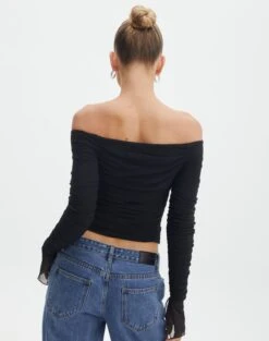 Ruched Mesh Off The Shoulder Top -Glassons oreo off the shoulder top black back tl124256rmsh