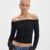 Ruched Mesh Off The Shoulder Top -Glassons oreo off the shoulder top black front tl124256rmsh