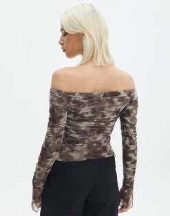 Ruched Print Mesh Off The Shoulder Top 24 Ruched Print Mesh Off The Shoulder Top -Glassons oreo off the shoulder top soy coffee tie dye back tl124256rprt