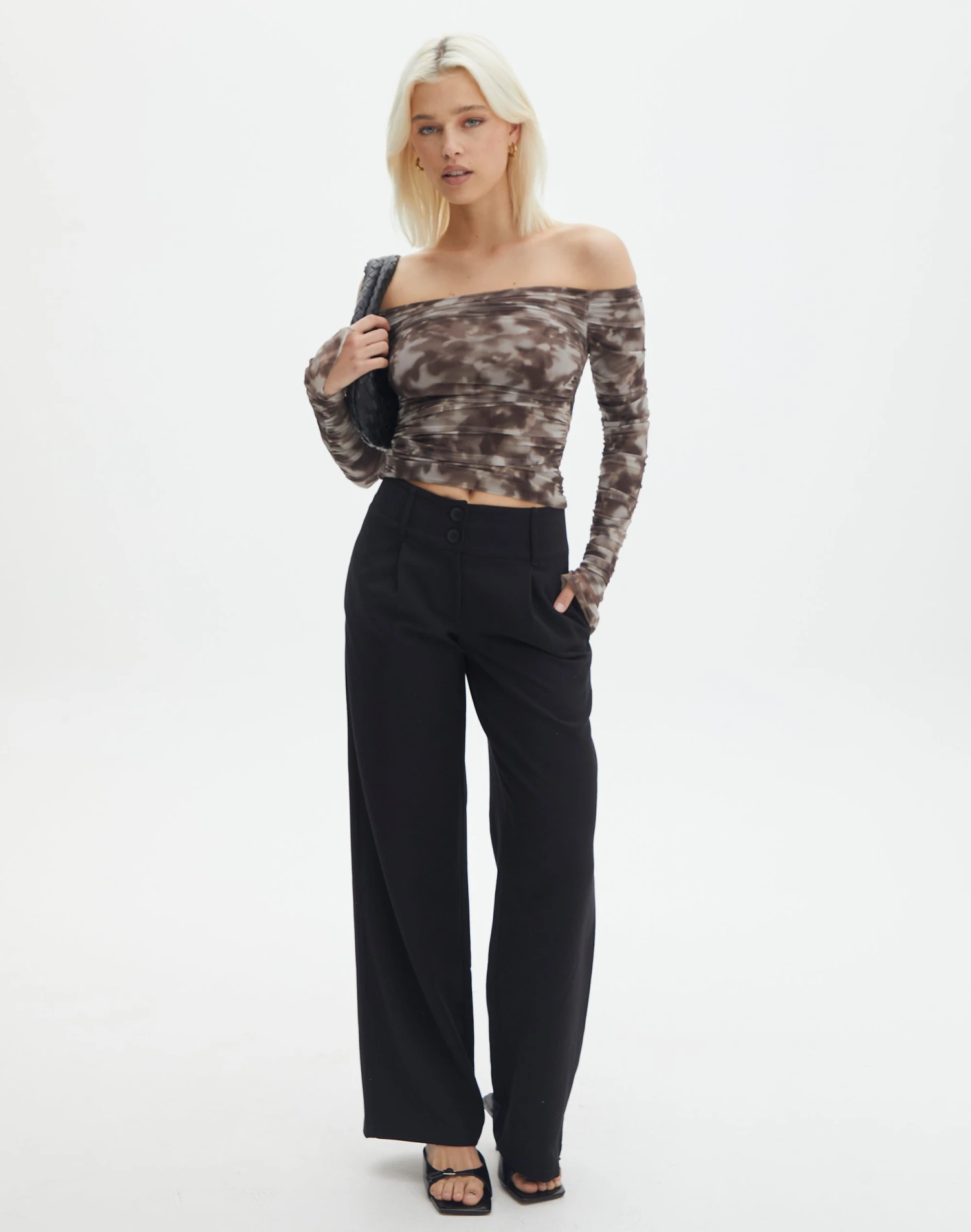 Ruched Print Mesh Off The Shoulder Top 4 Ruched Print Mesh Off The Shoulder Top - Image 2