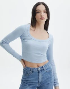 Cotton Scoop Neck Long Sleeve Top 39 Cotton Scoop Neck Long Sleeve Top -Glassons p wylie wide rib scoop icecap front tl53892prib