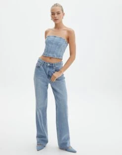 Denim Panelled Strapless Corset -Glassons pancake panelled corset riley vintage wash full bv132499rdnm