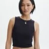 Supersoft High Neck Crop Tank -Glassons penelope super soft tank black front tv106845pch