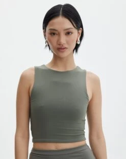 Supersoft High Neck Crop Tank -Glassons penelope super soft tank cypress front tv106845pch