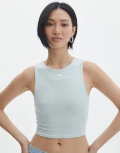 Supersoft High Neck Crop Tank -Glassons penelope super soft tank mist me front tv106845pch
