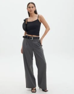 Double Button Tailored Pant -Glassons penny button suit pant charcoal front pw91835pln